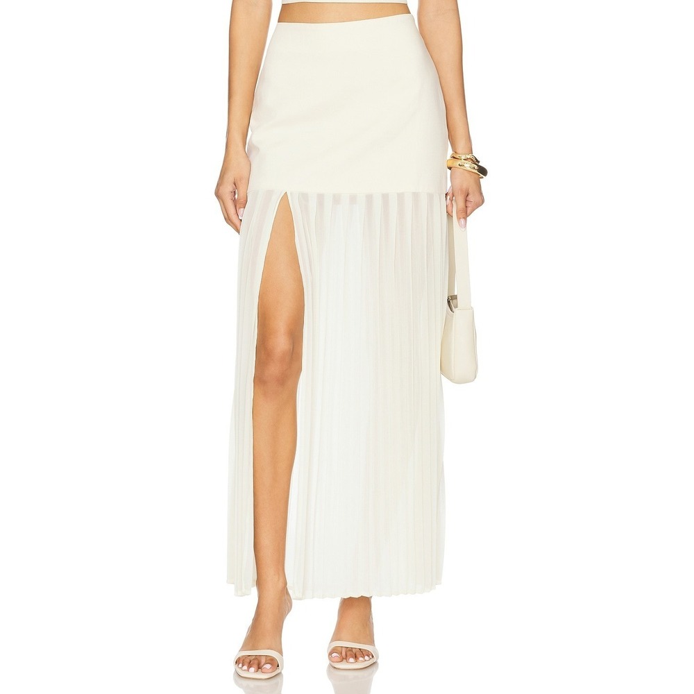 4th & Reckless pleated sheer chiffon hem maxi skirt in cream Lucian Skirt